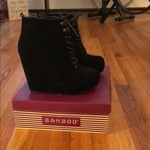 Black wedge bootie shoes